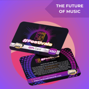 Festivals Gift Card NFT, abstract crowd and stage lighting design, for music festival access.